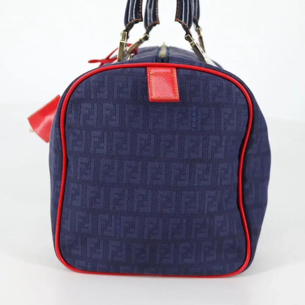 FENDI Zucchino Canvas Boston Bag Navy Gold
